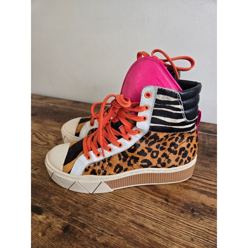 Schutz Tenis Urban Animal Print Calf Hair High Top Sneakers Multi Color Size 6B